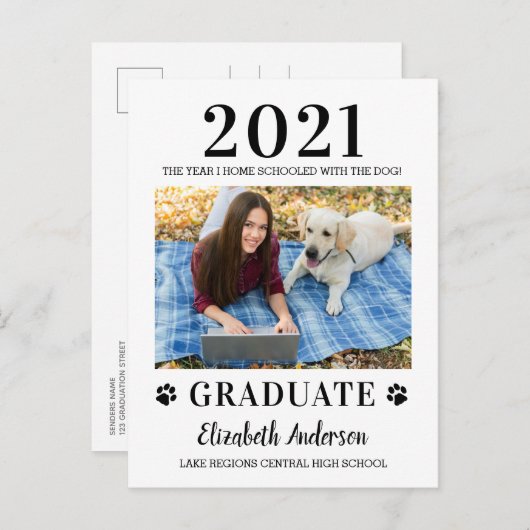 Funny Photo Home School Dog Class 2021 Afstuderen Uitnodiging Briefkaart (Voorkant / Achterkant)