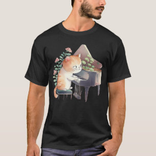 Funny Piano Music Cat Mannen Vrouwen Kinder Kat Pi T-shirt