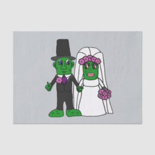 Funny Pickle Bride en Groom Wedding Cartoon Tissuepapier