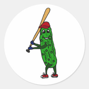 Funny Pickle-Cartoon bij het spelen van honkbal Ronde Sticker