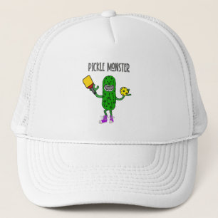 Funny Pickle Monster Pickleball Cartoon Trucker Pet
