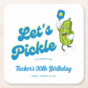 Funny Pickle Pickleball Custom Text Vierkante Kartonnen Onderzetter