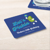 Funny Pickle Pickleball Custom Text Vierkante Kartonnen Onderzetter (Schuin)
