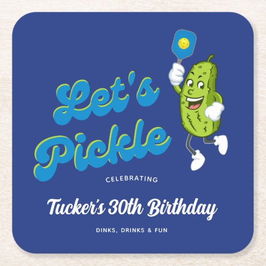 Funny Pickle Pickleball Custom Text Vierkante Kartonnen Onderzetter (Voorkant)