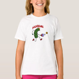 Funny Pickle Spelling Pickleball Action Design T-shirt