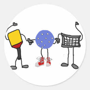 Funny Pickleball Cartoon Characters Ronde Sticker