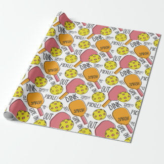 Funny Pickleball Graphic in Roze Sinaasappel Cadeaupapier