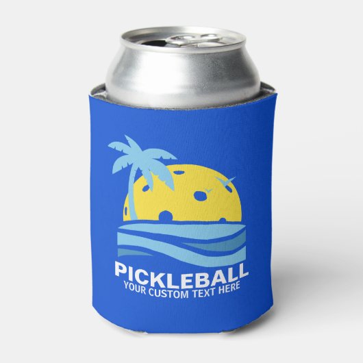 Funny Pickleball Palm Tree Sun aangepaste tekst Blikjeskoeler (Blikje Voorkant)