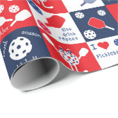 Funny Pickleball Red White Blue Pattern Cadeaupapier (Rol Hoek)