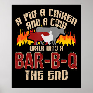 Funny Pig Chicken Koe Bar B Q Bq Chef Cookie Cook Poster