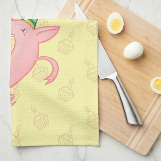 Funny Pig Chief Taster Giant Sponge Cake Cartoon Theedoek (Quarter Fold)