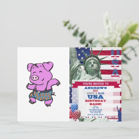 Funny Pig dansende cartoon | achtergrondkleur kiez Kaart (Staand voorkant)