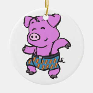 Funny Pig dansende cartoon achtergrondkleur kiez Keramisch Ornament