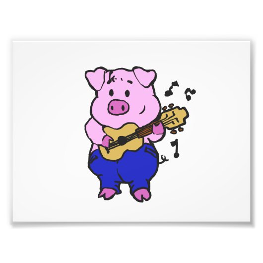 Funny Pig die gitaar speelt | achtergrondkleur kie Foto Afdruk (Voorkant)