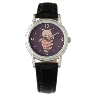 Funny pig die steaks zelf eet horloge