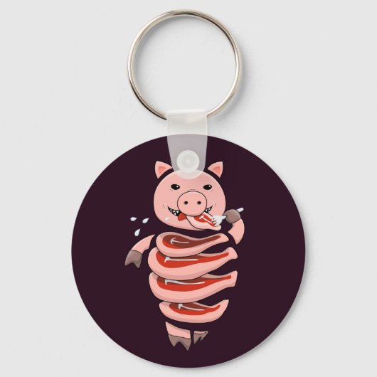 Funny pig die steaks zelf eet sleutelhanger (Voorkant)