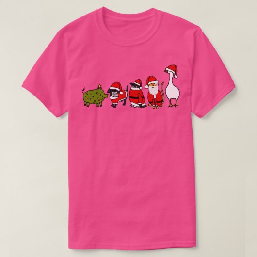 Funny Pig draagt kerstboomkostuum naar Santa An T-shirt (Design voorkant)