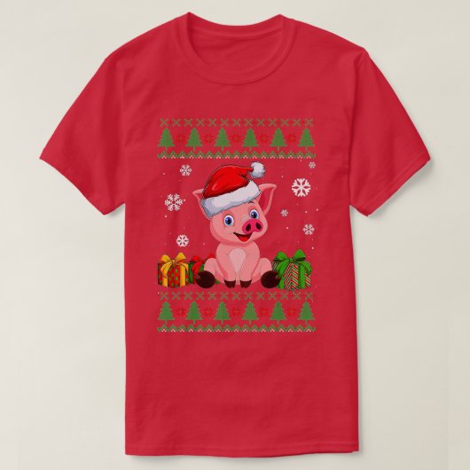 Funny Pig houdt van Cute Pig Santa Hat Oegenkerst T-shirt (Design voorkant)