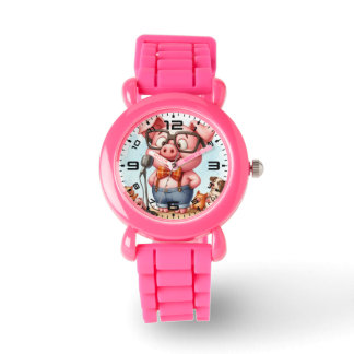 Funny Pig Kinder Roze Horloge