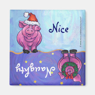 Funny Pig Naughty Nice Holiday Magnet Magneet