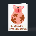 Funny Pig Out Friends Party Invitation Card<br><div class="desc">Un mignon petit piggy de modèles de pommes de terre envoie un message invitation à des amis pour venir pour une soirée Pig Out ! Utilisez ces cartes de porc amusantes comme des invitations pour une nuit avec les filles ou un barbecue avec des amis, ou toute soirée de chance....</div>