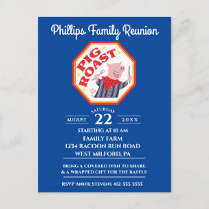Funny Pig Roast Family Reunion Uitnodiging Briefkaart