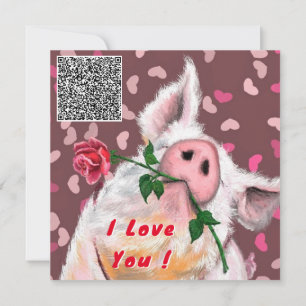 Funny Pig Valentijnsdag Kaart Uw QR Code Wensen
