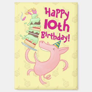 Funny Pig Voeg de Age Giant Birthday Cake Cartoon Magneet