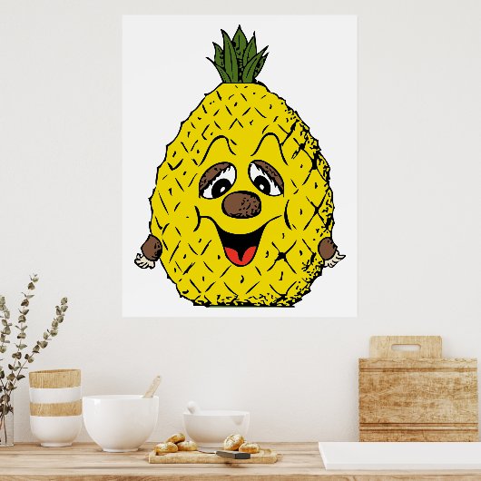 Funny Pineapple Cartoon Face Foodie, ZSSG Poster (Keuken)