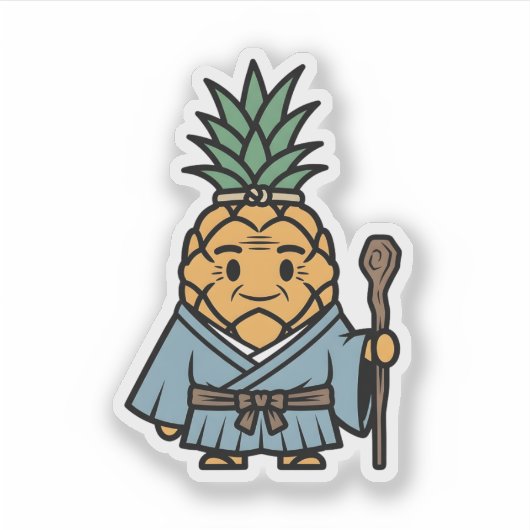 Funny Pineapple Sensei Master Samurai Illustration Sticker (Voorkant)