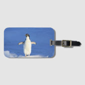 Funny pinguin op ijsfoto bagagelabel (Voorkant (horizontaal))