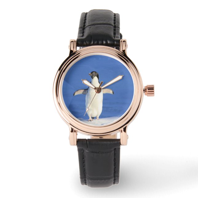 Funny pinguin op ijsfoto horloge (Voorkant)