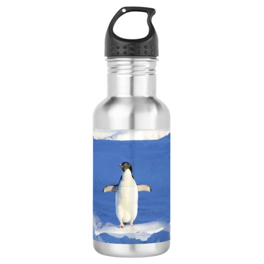 Funny pinguin op ijsfoto waterfles  (Voorkant)