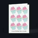 Funny Pink and Aqua Eat Cupcakes Carte d'anniversa<br><div class="desc">Les gâteaux sont les meilleurs,  surtout pour votre anniversaire ! Faites savoir à quelqu'un que c'est bon de se déchaîner avec les cupcakes pour un jour spécial !</div>