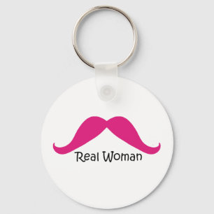 Funny Pink and Black Real Women Mustache Sleutelhanger