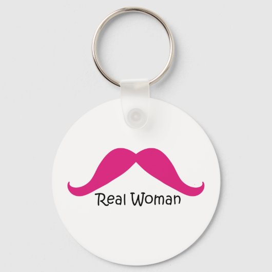 Funny Pink and Black Real Women Mustache Sleutelhanger (Voorkant)