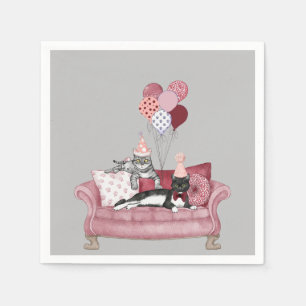 Funny Pink and Grey Party Cats Paper Napkin Servet