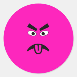 Funny Pink Angry Face Ronde Sticker