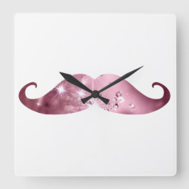 Funny Pink Bling Mustache Vierkante Klok