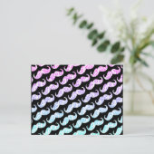 Funny Pink Blue Floral Damask Mustache Pattern Briefkaart (Staand voorkant)