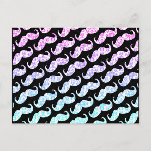 Funny Pink Blue Floral Damask Mustache Pattern Briefkaart