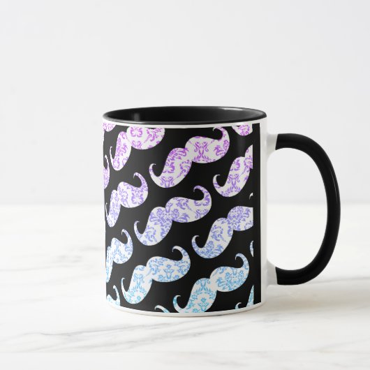 Funny Pink Blue Floral Damask Mustache Pattern Mok (Rechts)