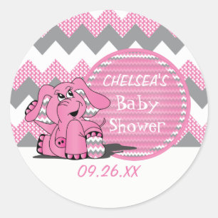 Funny Pink Chevron Gekke Elephant Ronde Sticker