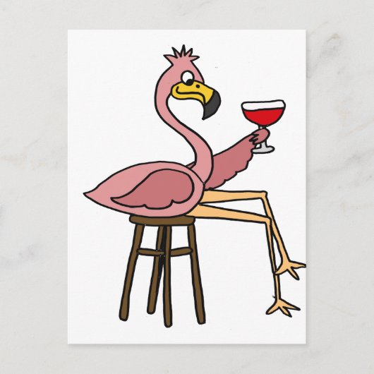 Funny Pink Flamingo Drink rode wijn Briefkaart (Voorkant)