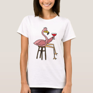 Funny Pink Flamingo Drink rode wijn T-shirt