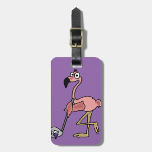 Funny Pink Flamingo Golfing Art Bagagelabel