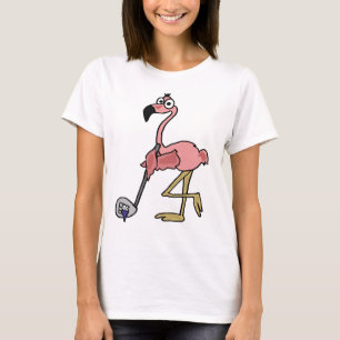 Funny Pink Flamingo Golfing Art T-shirt