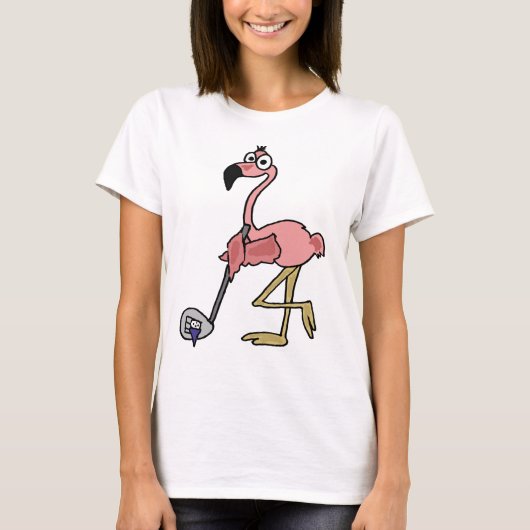 Funny Pink Flamingo Golfing Art T-shirt (Voorkant)