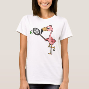 Funny Pink Flamingo Palling Tennis T-shirt