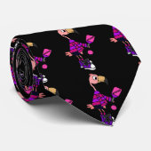 Funny Pink Flamingo Plays Pickleball Cartoon Stropdas (Opgerold)